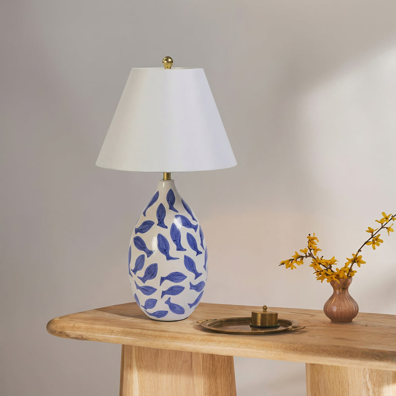Sardine White &amp; Blue Ceramic Table Lamp