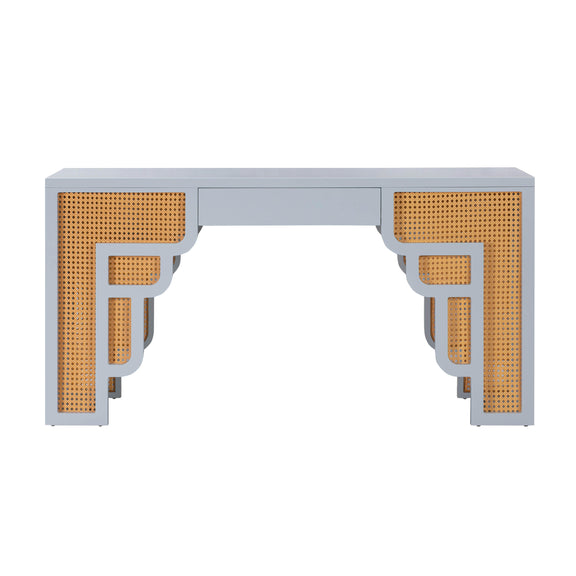 Suzie Pastel Blue & Rattan Executive Desk