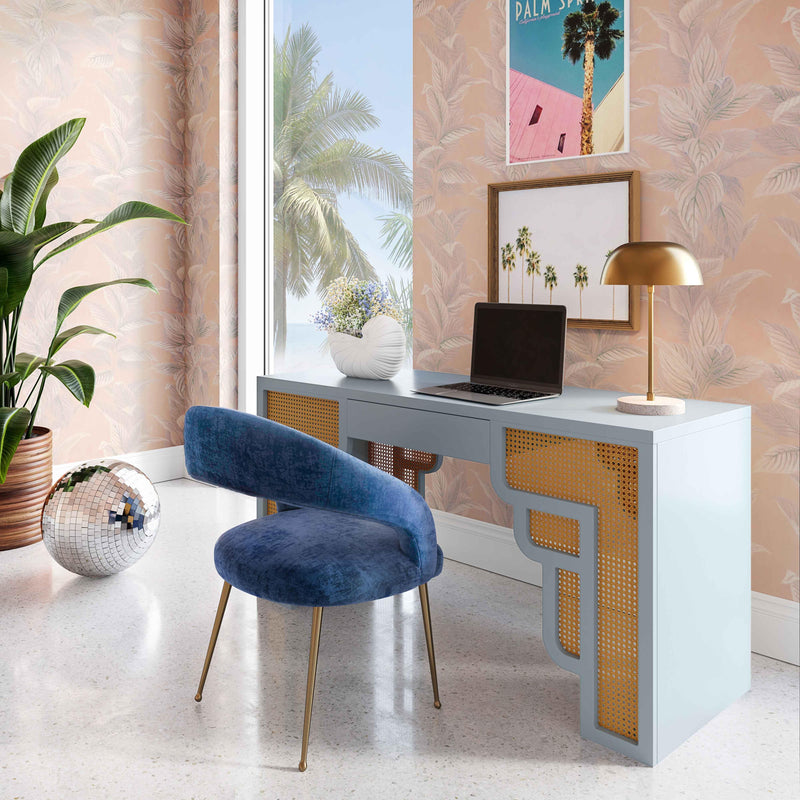 Suzie Pastel Blue & Rattan Executive Desk