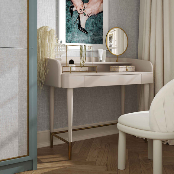Penelope 45" Vegan Leather Wrapped Vanity Desk With Drawer - Taupe