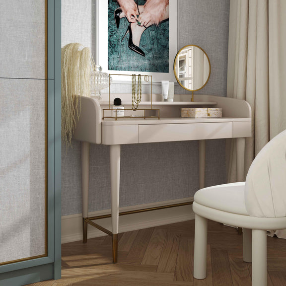 Penelope 45" Vegan Leather Wrapped Vanity Desk With Drawer - Taupe