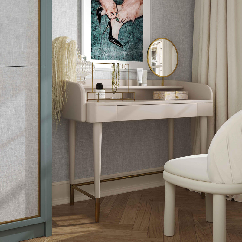 Penelope 45" Vegan Leather Wrapped Vanity Desk With Drawer - Taupe