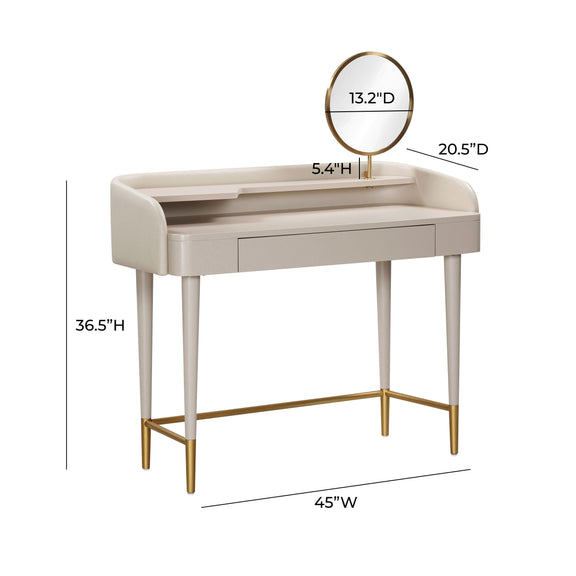 Penelope 45" Vegan Leather Wrapped Vanity Desk With Drawer - Taupe