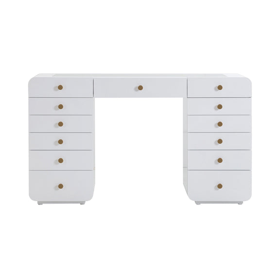 Hollywood 56" White Desk with LED Panel Vanity Mirror - Large