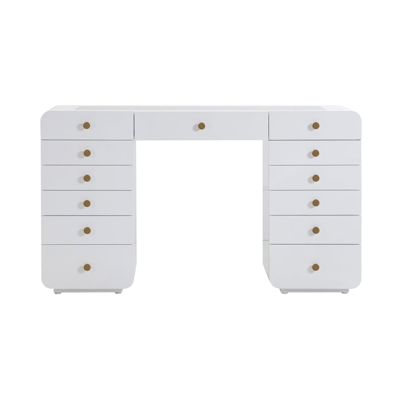 Hollywood 56" White Desk with LED Panel Vanity Mirror - Large