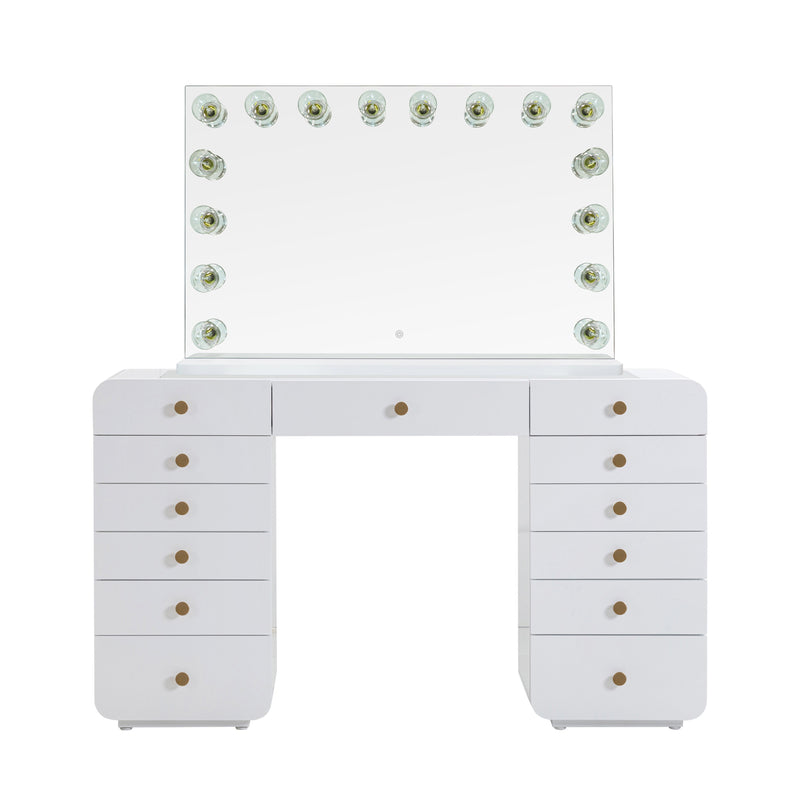 Hollywood 56" White Desk with Vanity Mirror - Small