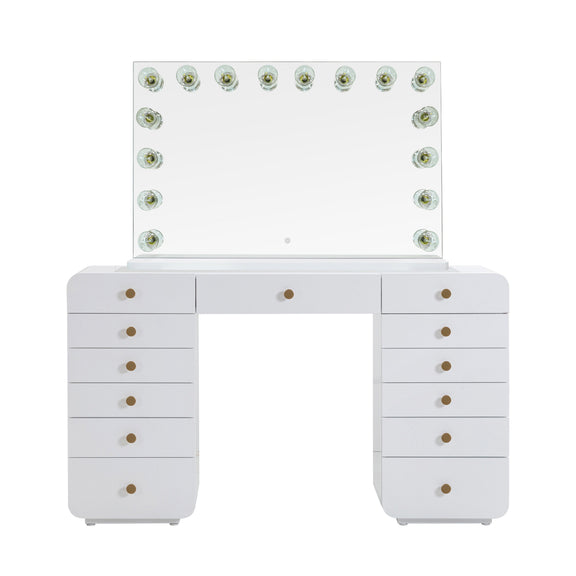 Hollywood 56" White Desk with Vanity Mirror - Large