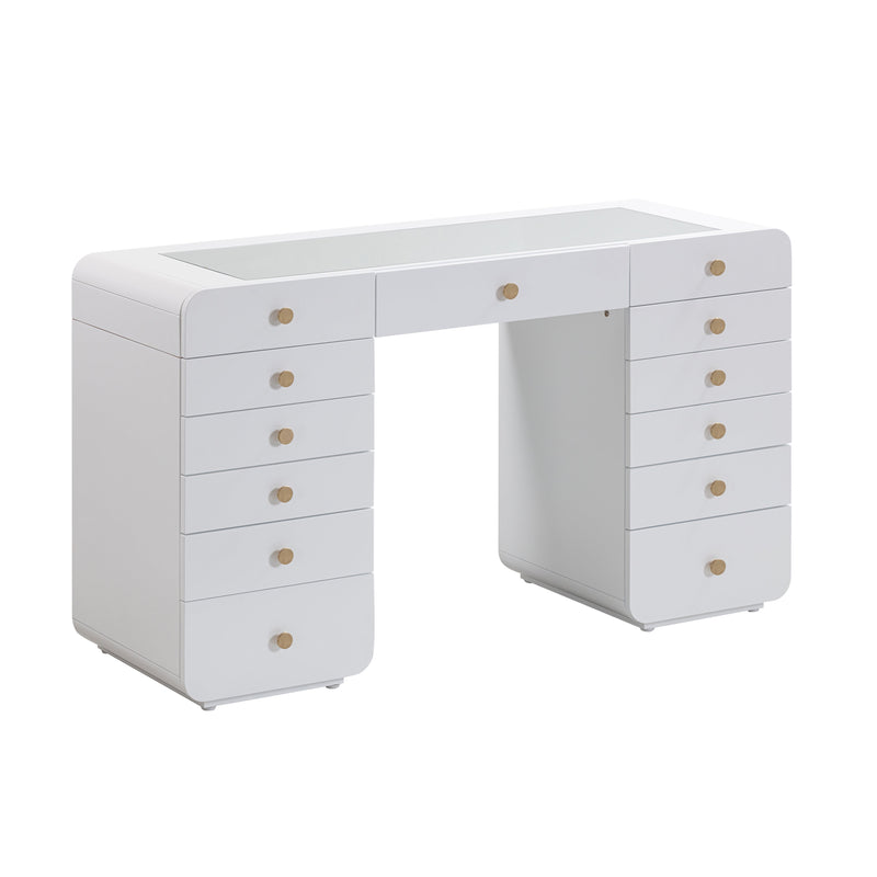 Hollywood 56" White Desk with Vanity Mirror - Large