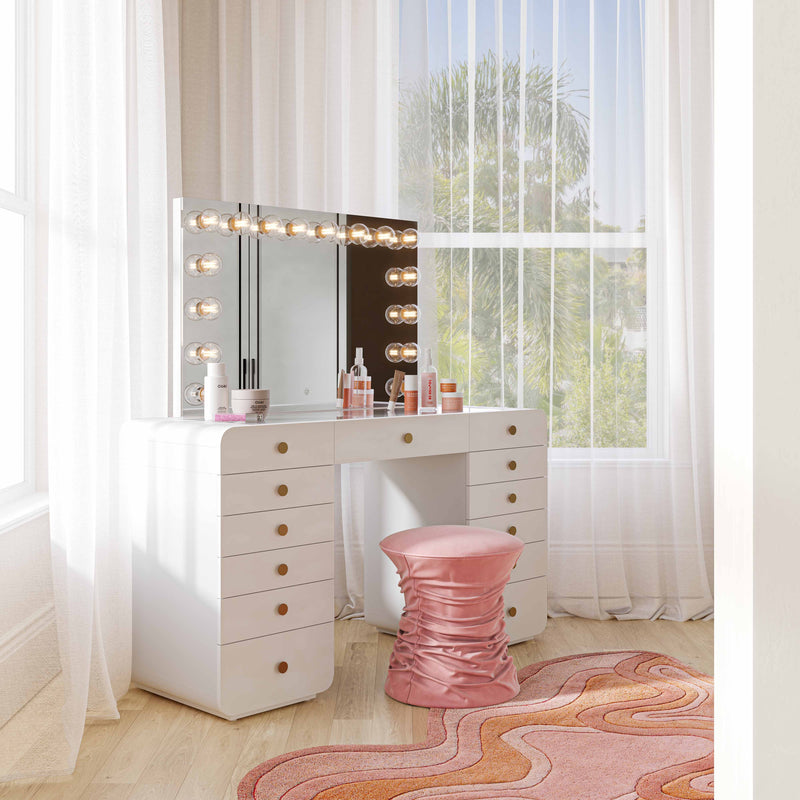 Hollywood 56" White Desk with Vanity Mirror - Small