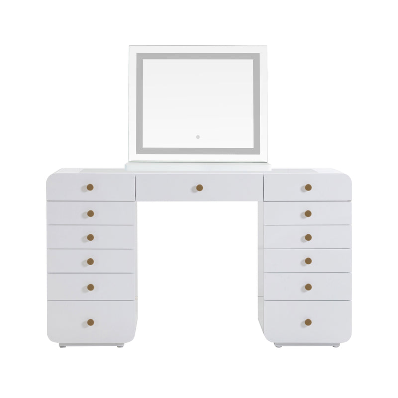 Hollywood 56" White Desk with LED Panel Vanity Mirror - Small
