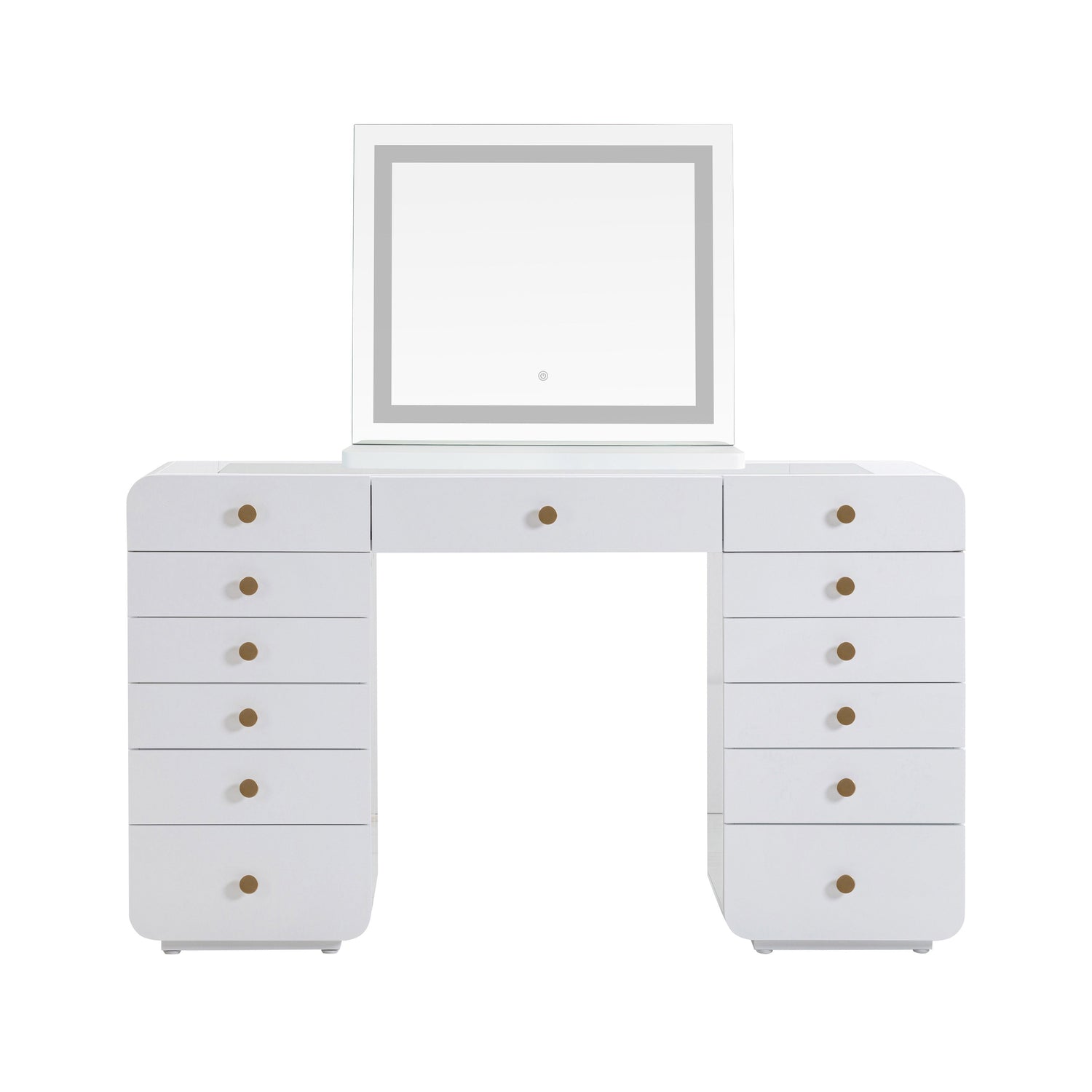 Hollywood 56" White Desk with LED Panel Vanity Mirror - Small