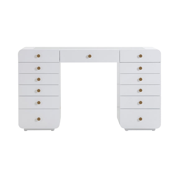 Hollywood 56" White 13-Drawer Vanity Desk