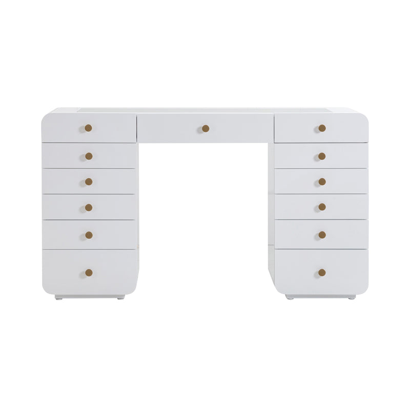 Hollywood 56" White 13-Drawer Vanity Desk