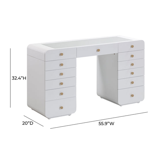 Hollywood 56" White Desk with LED Panel Vanity Mirror - Large