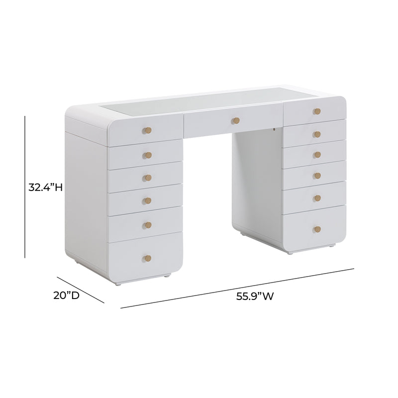 Hollywood 56" White Desk with LED Panel Vanity Mirror - Large