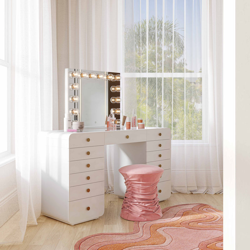Hollywood 56" White Desk with Vanity Mirror - Small
