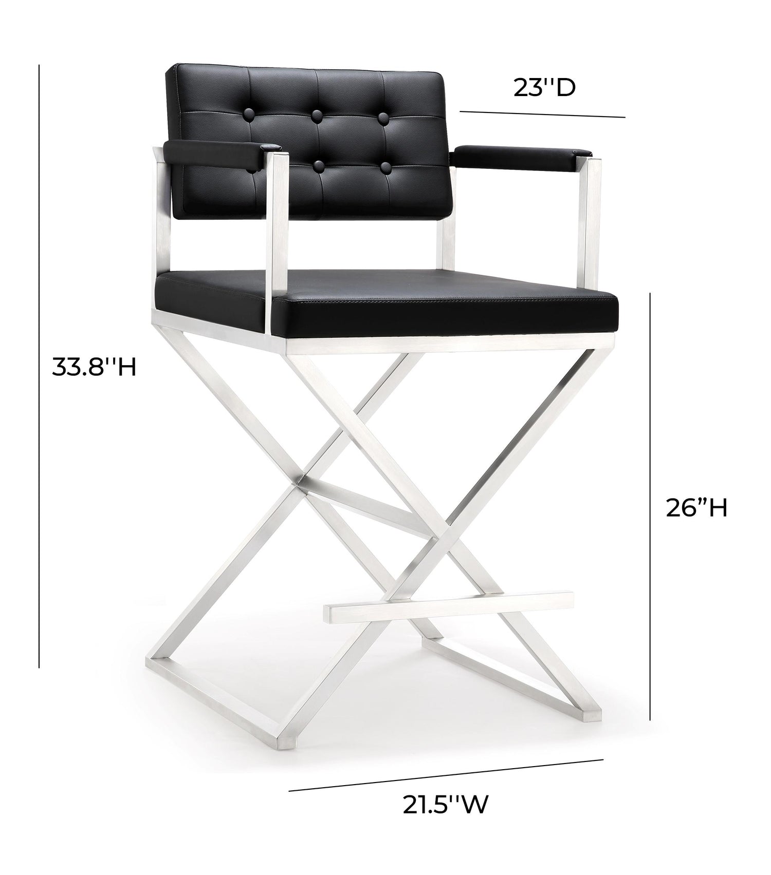 Director Black Performance Vegan Leather and Stainless Steel Counter Stool