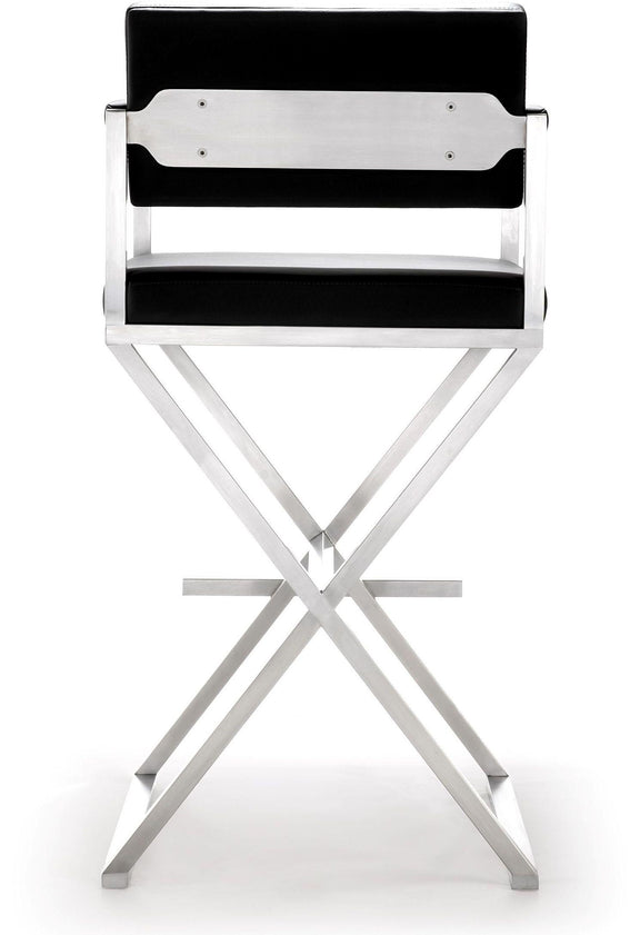 Director Black Performance Vegan Leather and Stainless Steel Barstool