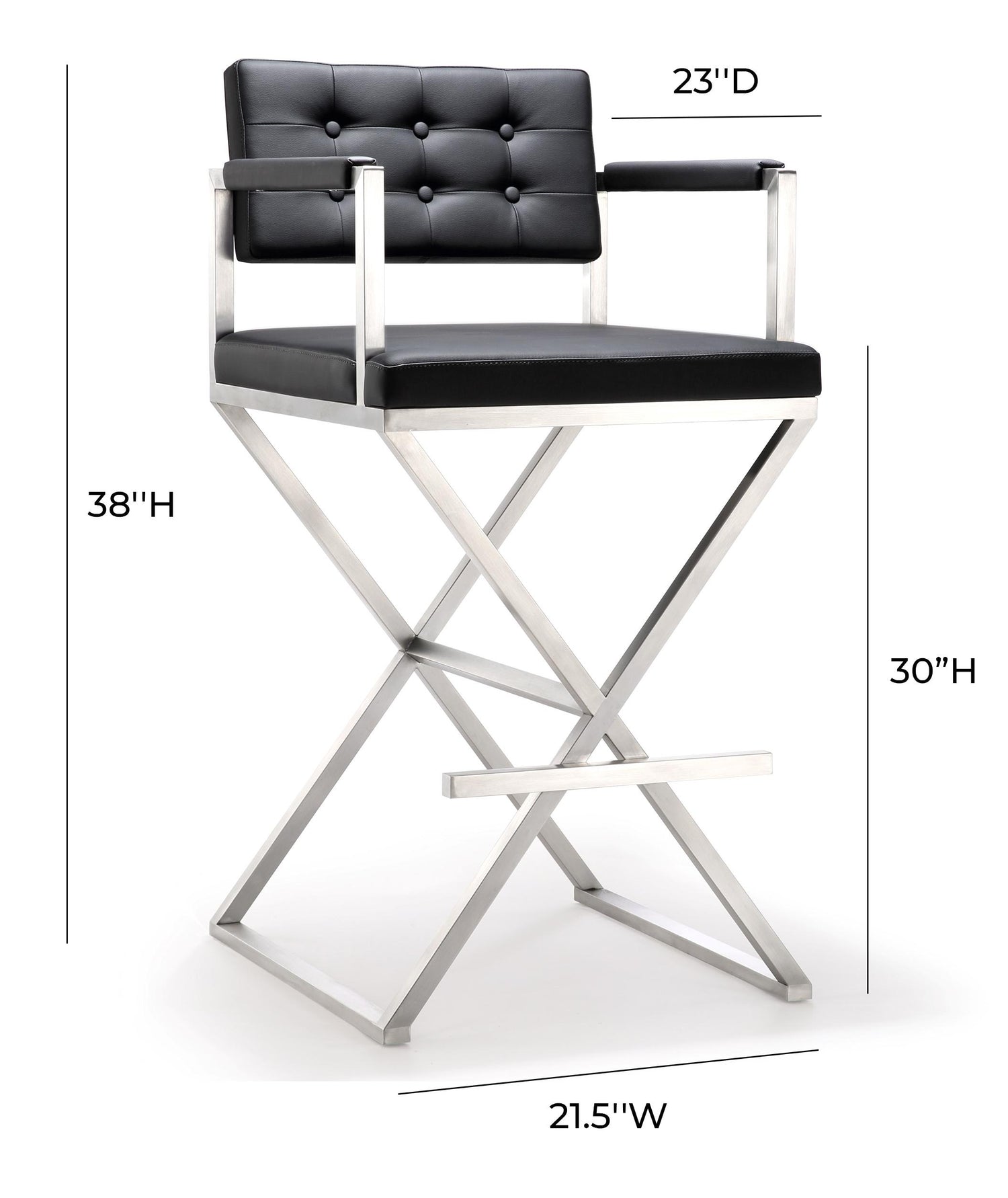Director Black Performance Vegan Leather and Stainless Steel Barstool