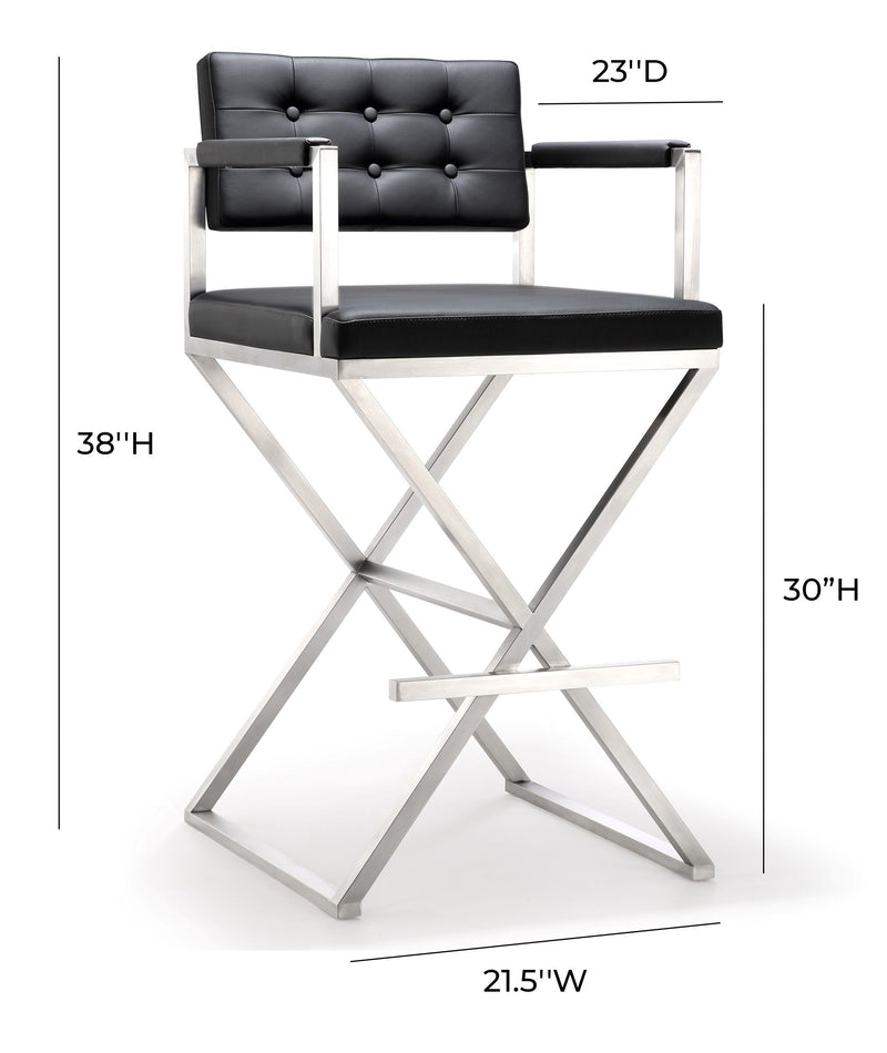 Director Black Performance Vegan Leather and Stainless Steel Barstool