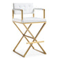 Director White Performance Vegan Leather and Gold Steel Barstool