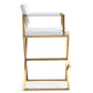 Director White Performance Vegan Leather and Gold Steel Barstool
