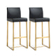 Denmark Black Performance Vegan Leather and Gold Steel Barstool - Set of 2