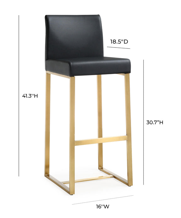 Denmark Black Performance Vegan Leather and Gold Steel Barstool - Set of 2