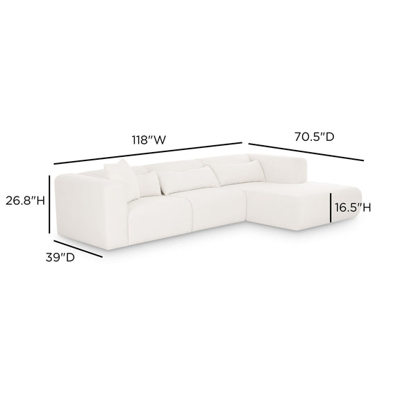 Tarra 3-Piece Cream Performance Chenille Modular Sectional - RAF