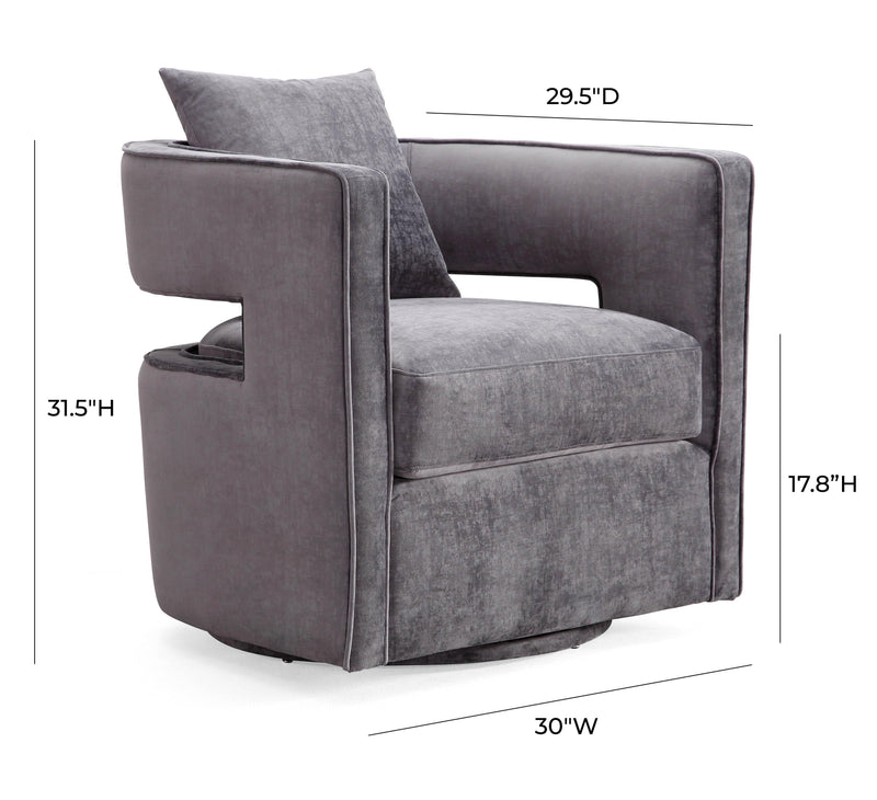 Kennedy Performance Velvet Swivel Accent Chair - Grey