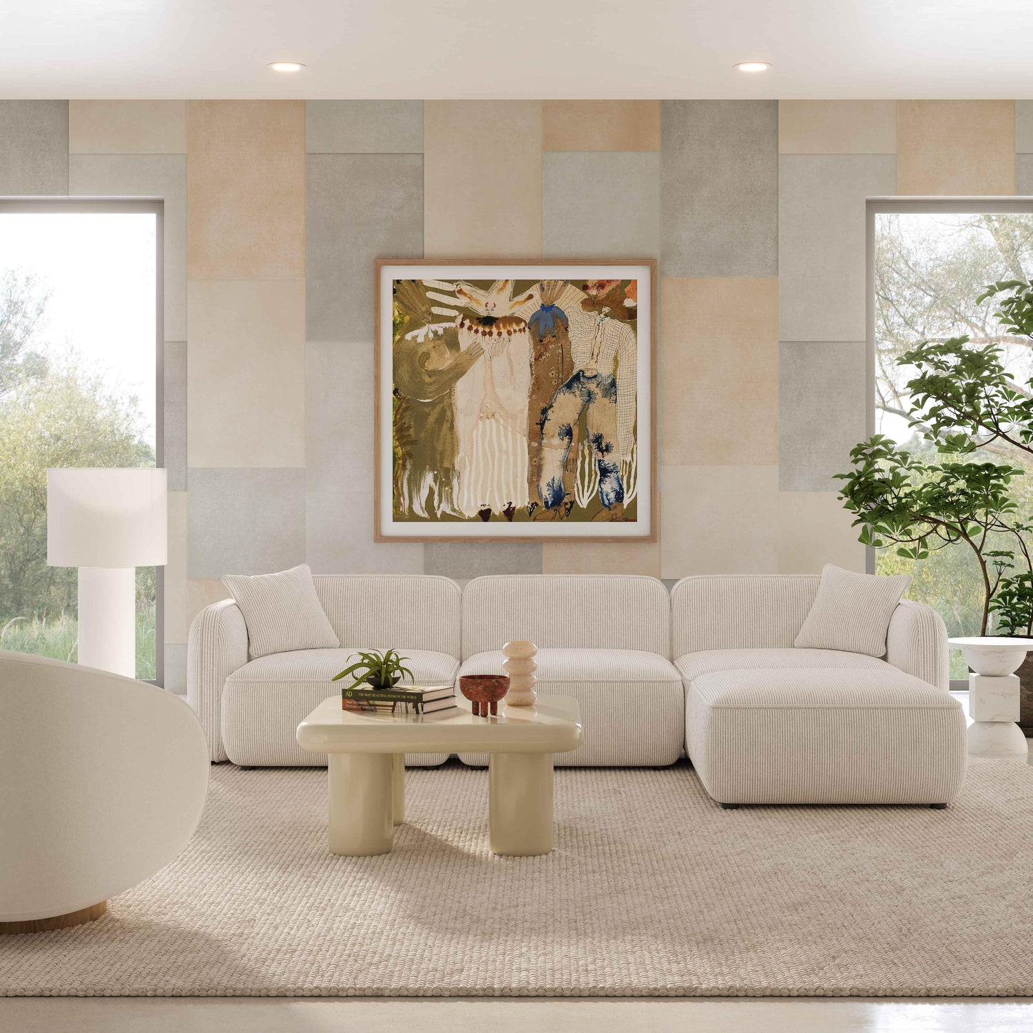 Travie White Sand Performance Corduroy Velvet 4-Piece Modular Sectional