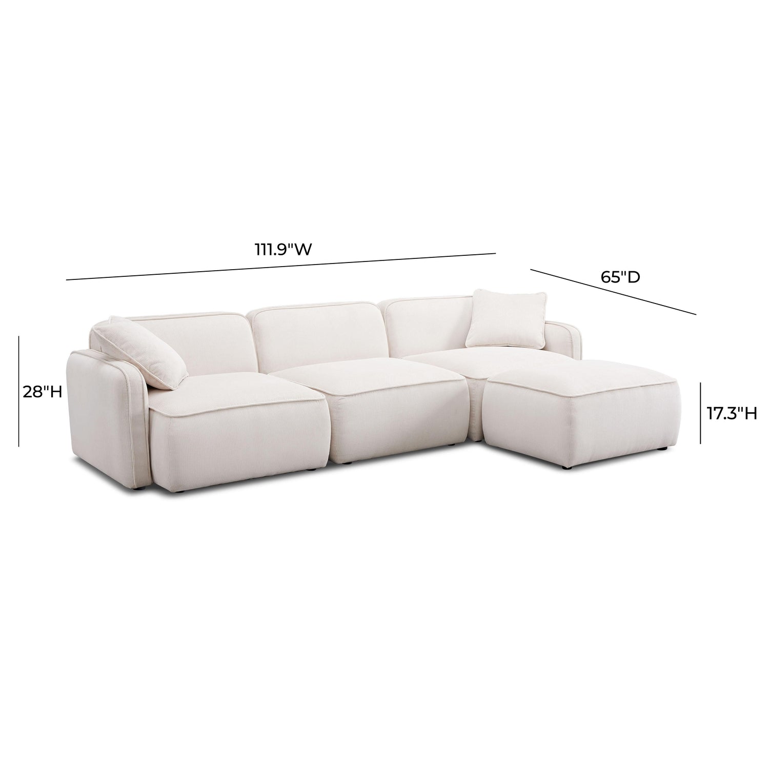 Travie White Sand Performance Corduroy Velvet 4-Piece Modular Sectional