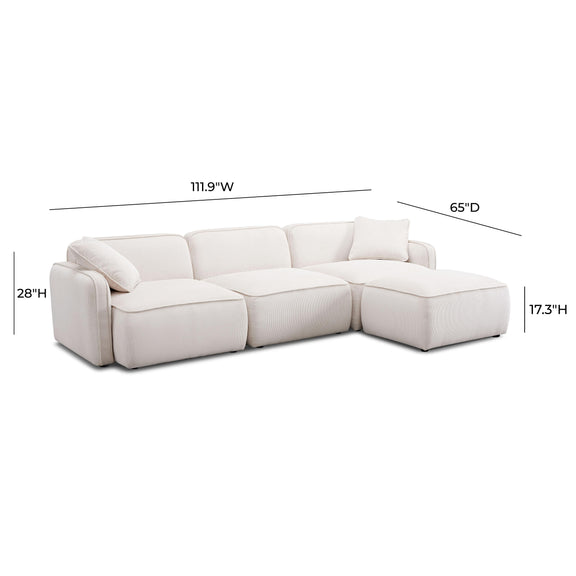 Travie White Sand Performance Corduroy Velvet 4-Piece Modular Sectional