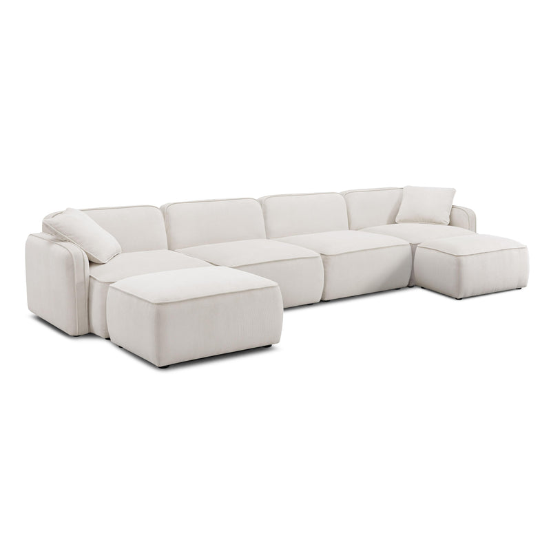 Travie White Sand Performance Corduroy Velvet 6-Piece Modular U-Sectional