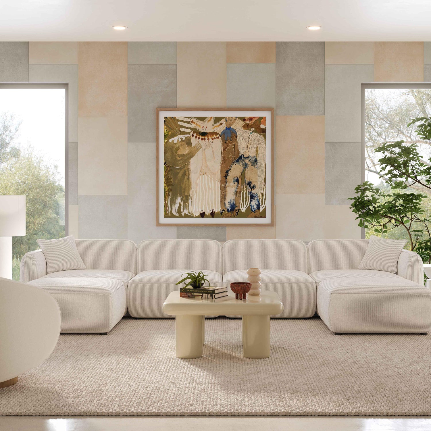 Travie White Sand Performance Corduroy Velvet 6-Piece Modular U-Sectional