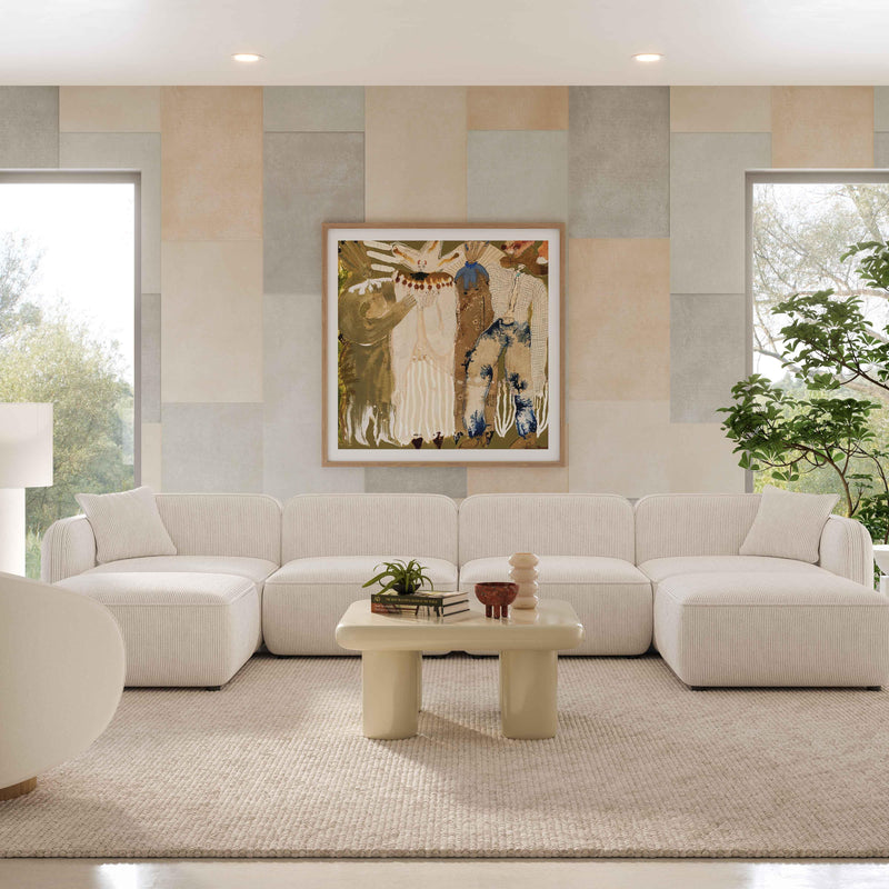 Travie White Sand Performance Corduroy Velvet 6-Piece Modular U-Sectional