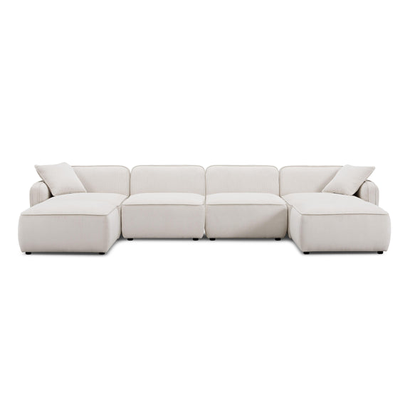Travie White Sand Performance Corduroy Velvet 6-Piece Modular U-Sectional