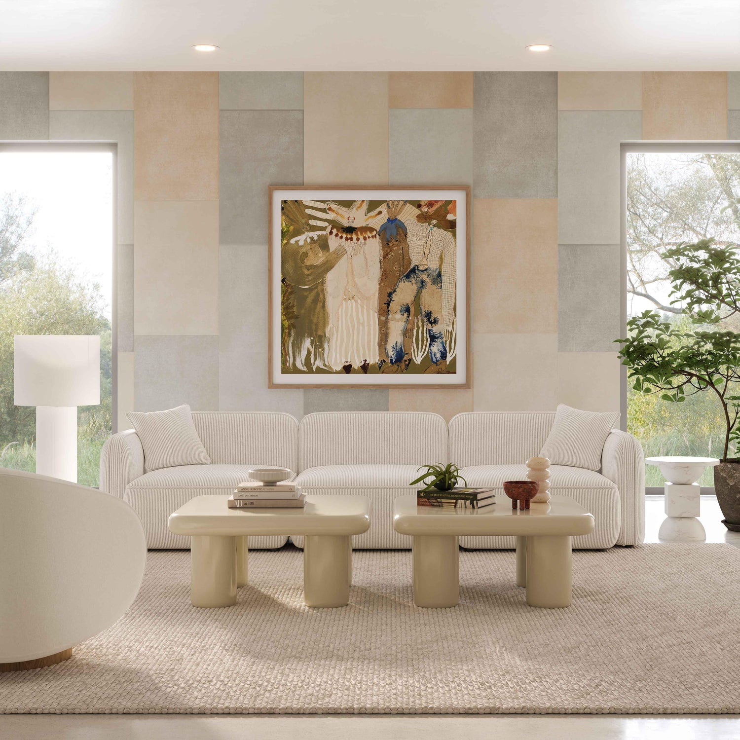 Travie White Sand Performance Corduroy Velvet Modular Sofa