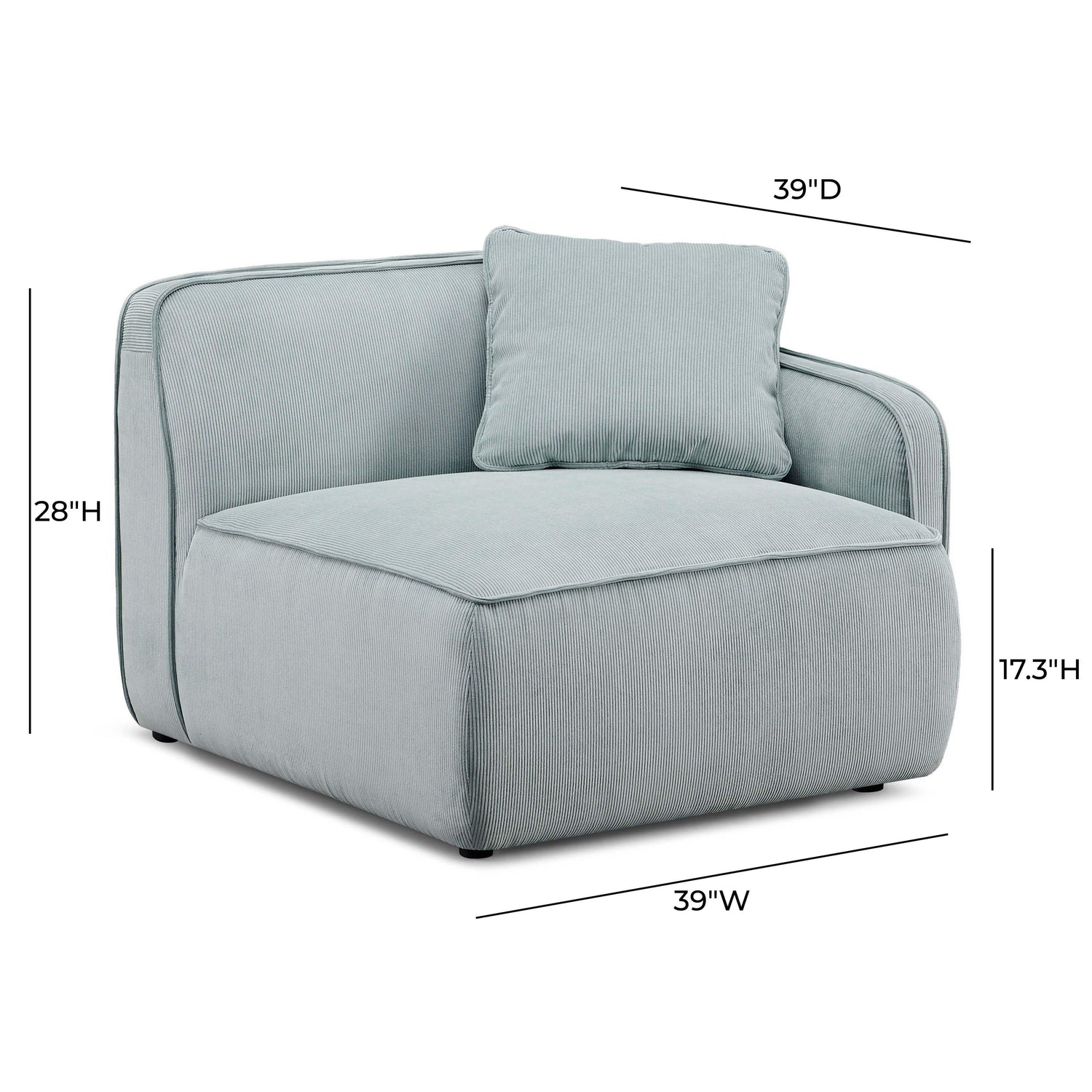 Travie Sea Blue Performance Corduroy Velvet RAF Corner Chair