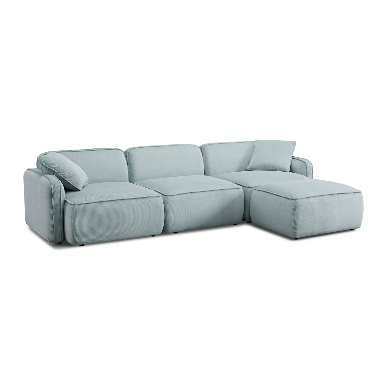 Travie Sea Blue Performance Corduroy Velvet 4-Piece Modular Sectional