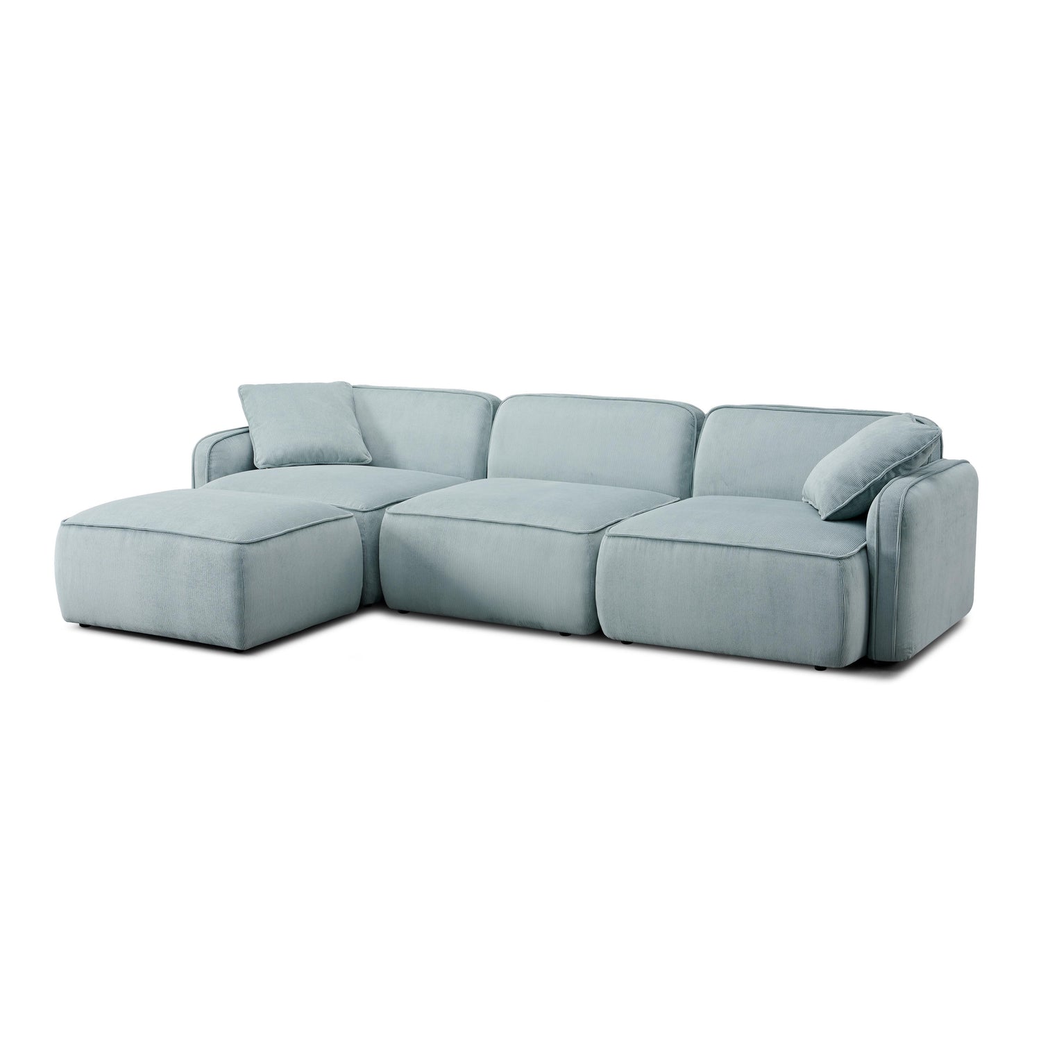 Travie Sea Blue Performance Corduroy Velvet 4-Piece Modular Sectional