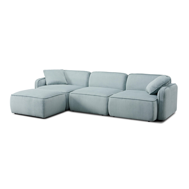 Travie Sea Blue Performance Corduroy Velvet 4-Piece Modular Sectional