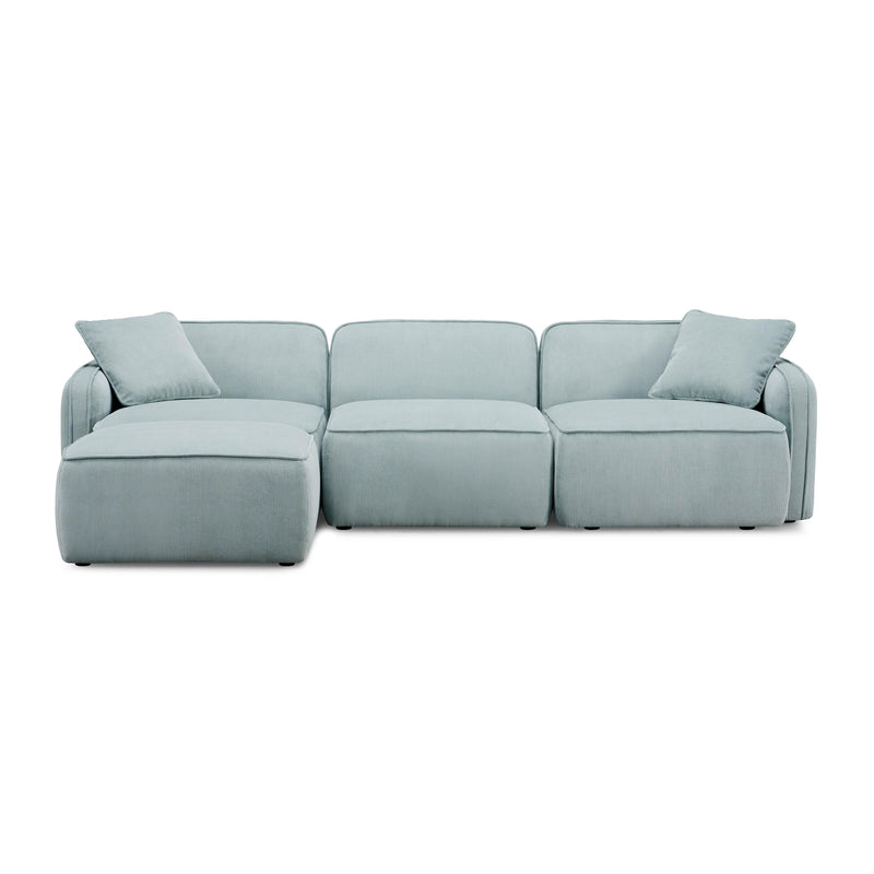 Travie Sea Blue Performance Corduroy Velvet 4-Piece Modular Sectional