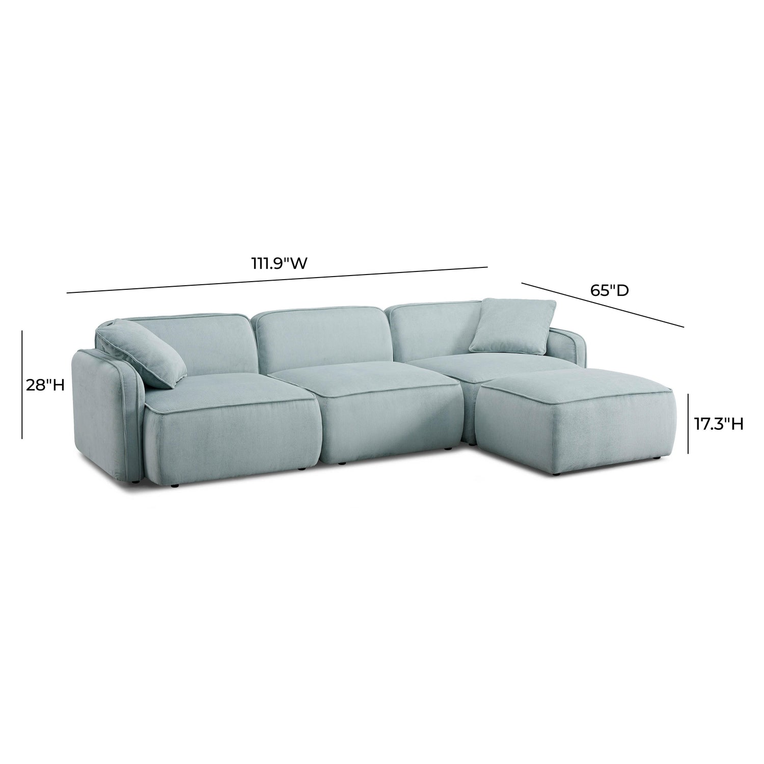 Travie Sea Blue Performance Corduroy Velvet 4-Piece Modular Sectional