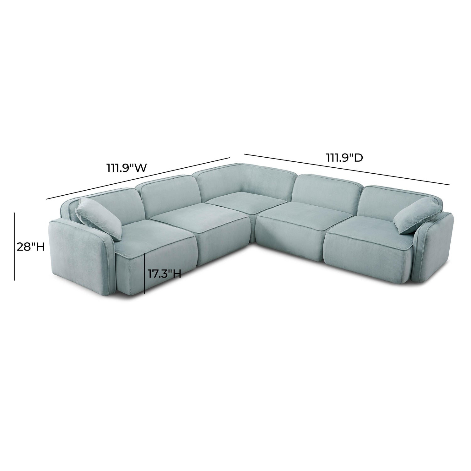 Travie Sea Blue Performance Corduroy Velvet Modular L-Sectional