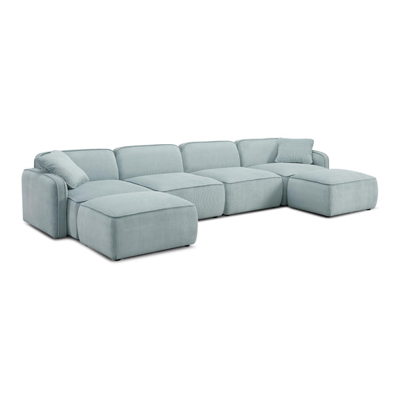 Travie Sea Blue Performance Corduroy Velvet 6-Piece Modular U-Sectional