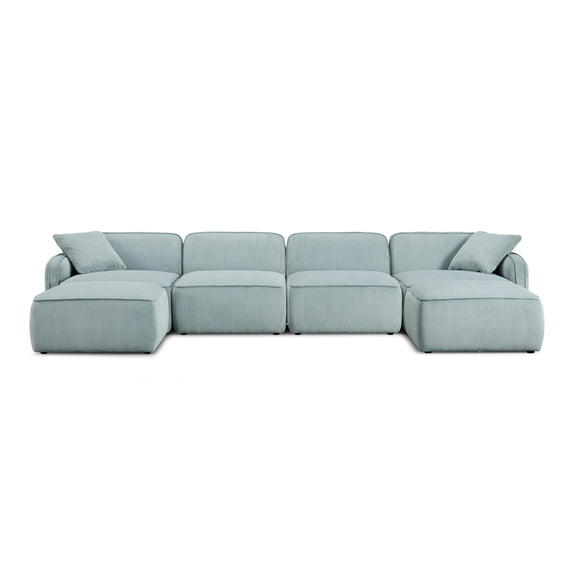 Travie Sea Blue Performance Corduroy Velvet 6-Piece Modular U-Sectional