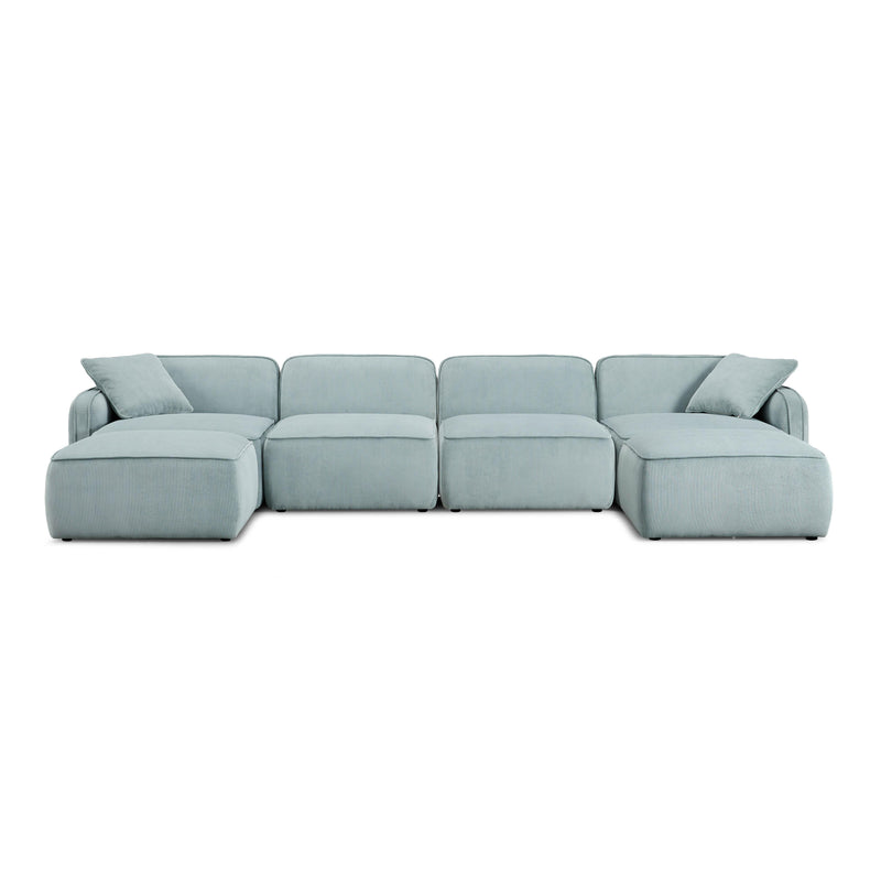 Travie Sea Blue Performance Corduroy Velvet 6-Piece Modular U-Sectional