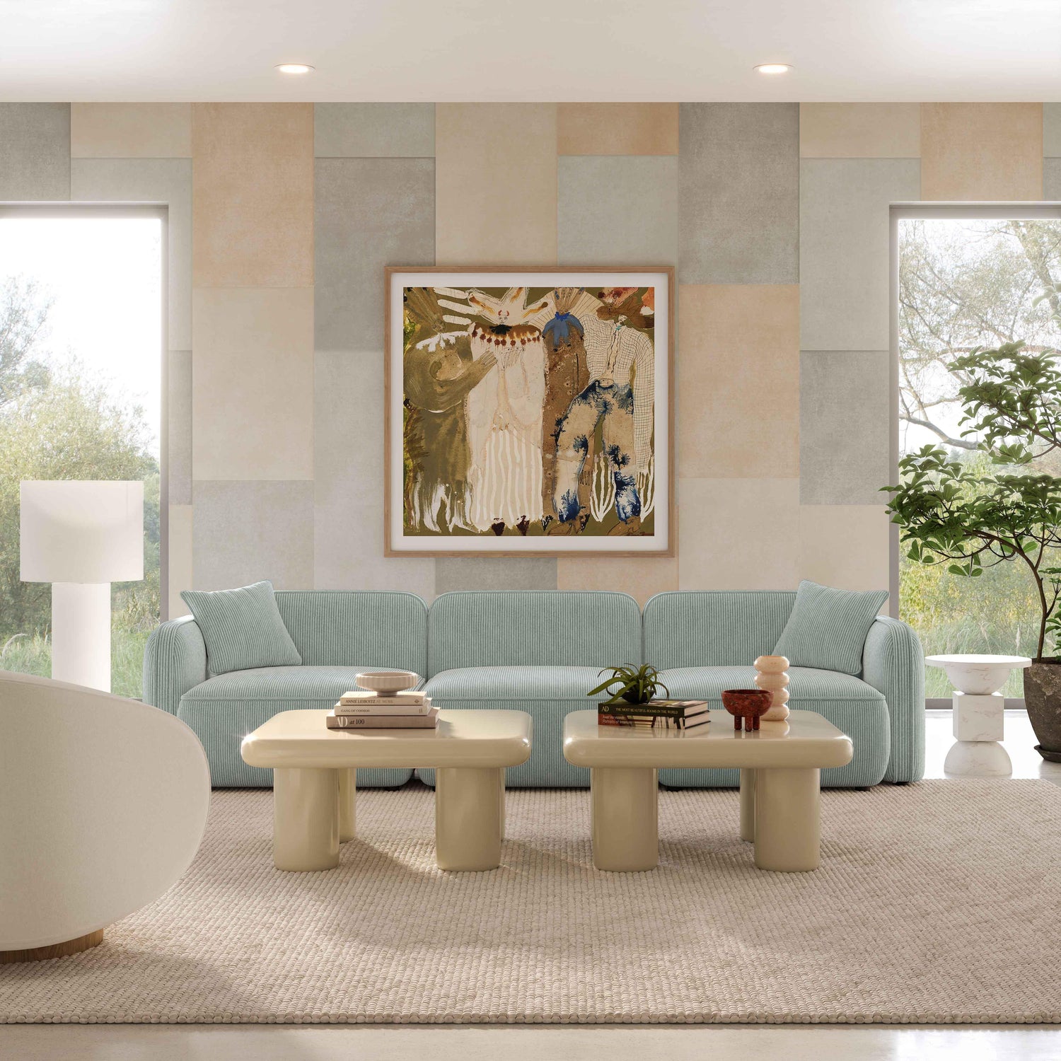 Travie Sea Blue Performance Corduroy Velvet Modular Sofa