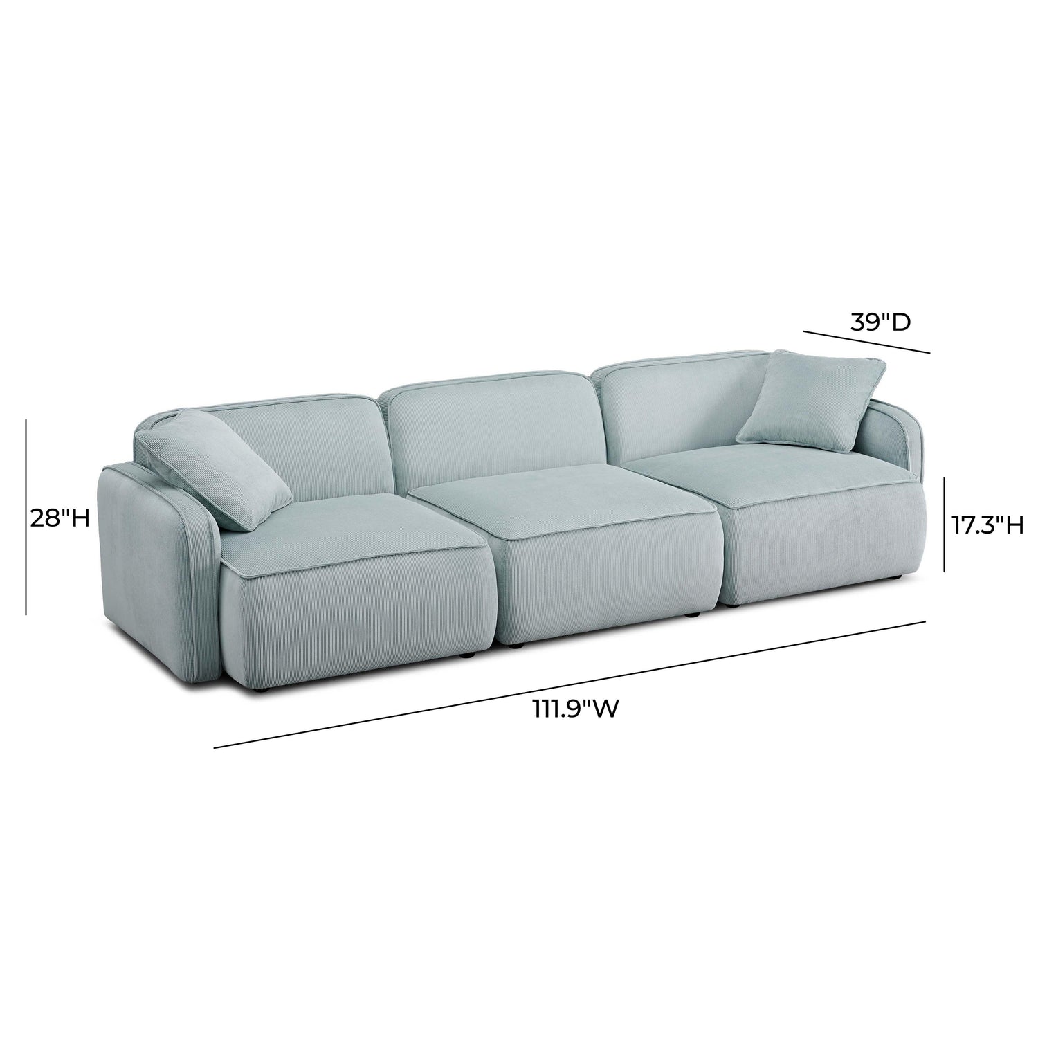 Travie Sea Blue Performance Corduroy Velvet Modular Sofa
